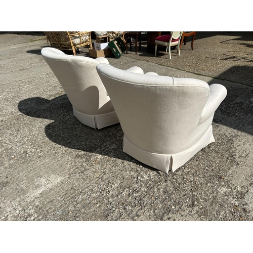 25 - Pair white upholstered arm chairs
