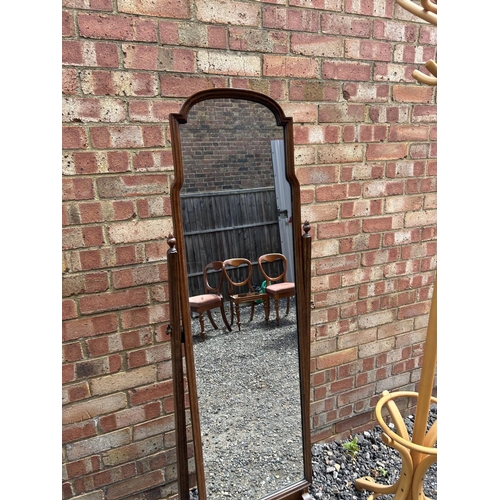 361 - A mahogany cheval mirror AF together with a bentwood hallstand