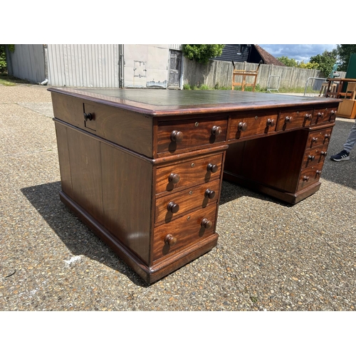 63 - A large Victorian mahogany partners desk with drawers to the front and cupboard doors to the reverse... 