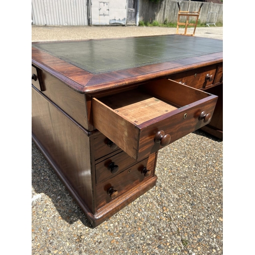 63 - A large Victorian mahogany partners desk with drawers to the front and cupboard doors to the reverse... 