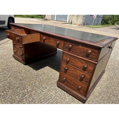 63 - A large Victorian mahogany partners desk with drawers to the front and cupboard doors to the reverse... 