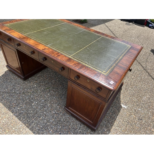 63 - A large Victorian mahogany partners desk with drawers to the front and cupboard doors to the reverse... 