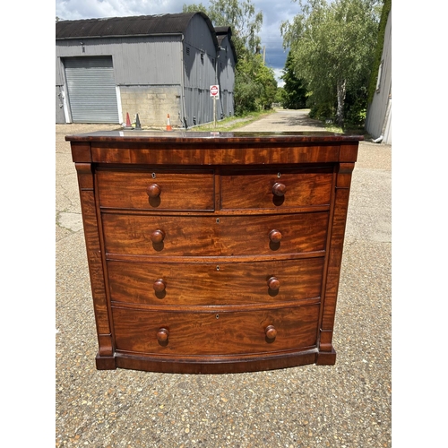 64 - A Victorian mahogany bow front chest of five drawers 124x54x120