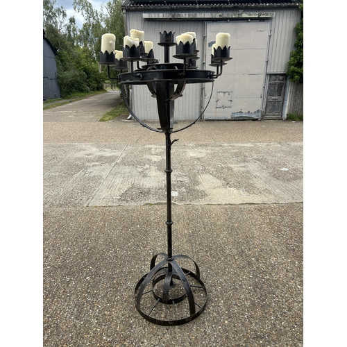 65 - A bespoke gothic floor standing iron candelabra with 13 candles  195cm tall