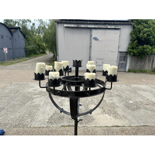 65 - A bespoke gothic floor standing iron candelabra with 13 candles  195cm tall