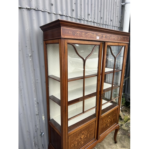 69 - An Edwardian inlaid display cabinet 120x40x186