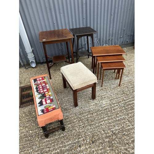 71 - Two mahogany occasional tables, nest of three and two stools