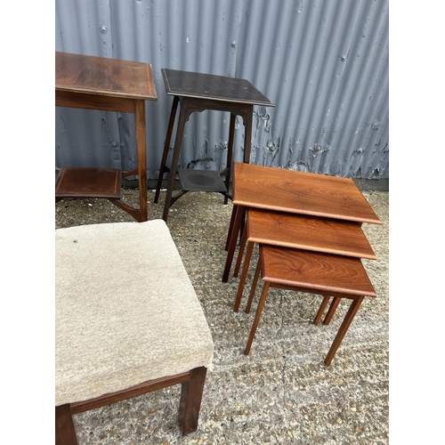 71 - Two mahogany occasional tables, nest of three and two stools