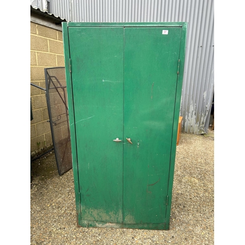 97 - A green painted workshop cabinet 88x46x180