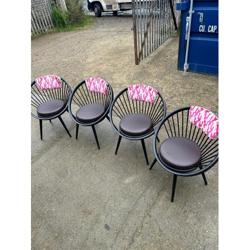 120D - A Set of 4 Pink upholstered VITRA stlye stick back chairs