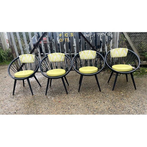 120F - A set of 4 green upholstered VITRA style stick back chairs