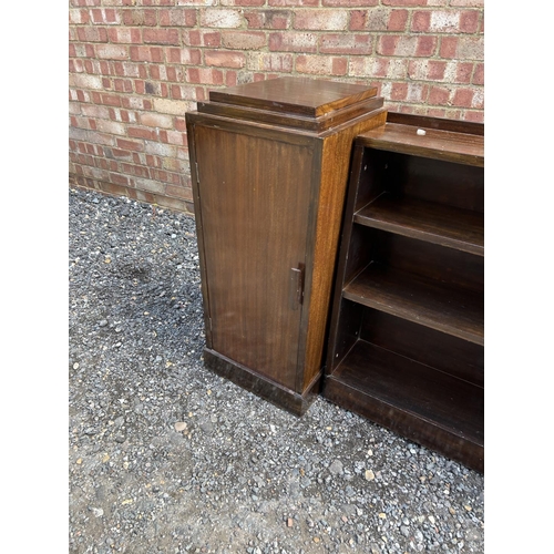 10 - A deco bookcase flanked with a single door  cupboard to each end (separates)