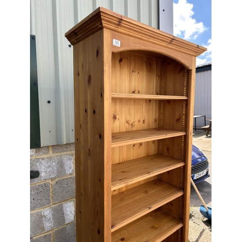 123 - Solid pine open bookcase ith adjustable shelves 86 x 32x 199