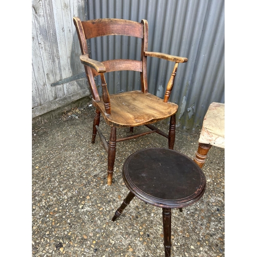 160o - A carver chair together with a child's chair small bookcase and 6 stools