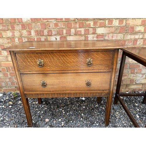 2 - A oak chest of two drawers together with a oak occasional table