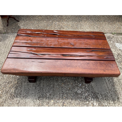 366 - A very large thick hardwood coffee table crafted from railway sleepers 155x90x 45