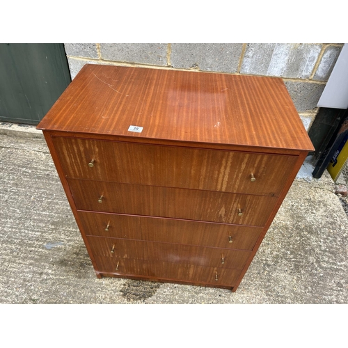 39 - A teak tallboy chest of five drawers 77x44x100