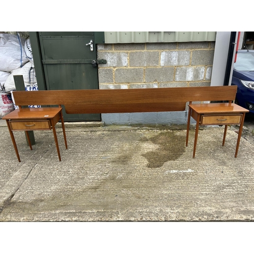 40 - A mid century teak headboard with attached bedsides to suit 4'6 bed