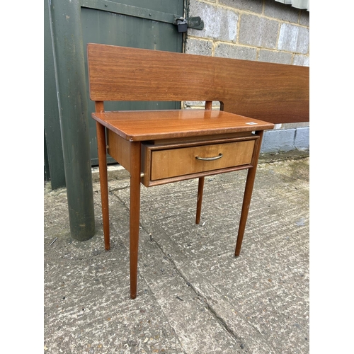 40 - A mid century teak headboard with attached bedsides to suit 4'6 bed