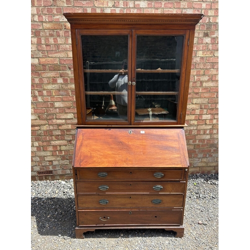 71 - A Victorian mahogany bureau bookcase fitted to the interior 122x50x210