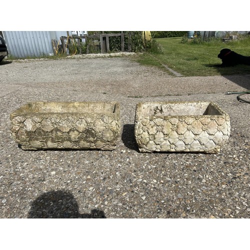 158 - Two matching pattern rectangular concrete garden troughs