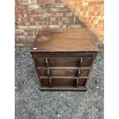 100c - A vintage pine chest of three drawers 75x55x88