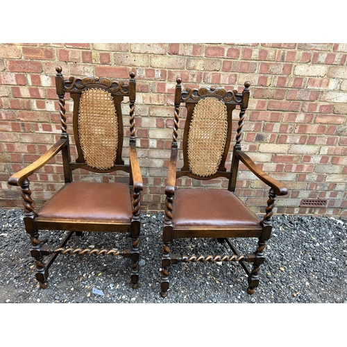 100l - A pair of oak barley twist carver chairs