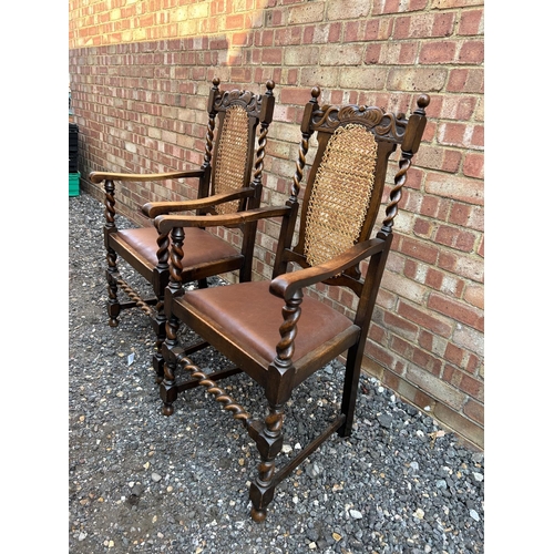 100l - A pair of oak barley twist carver chairs