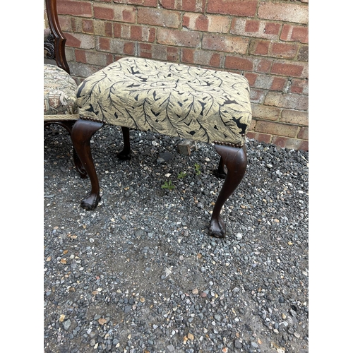 100p - An ornate mahogany chair, ball and claw stool and a modern footstool