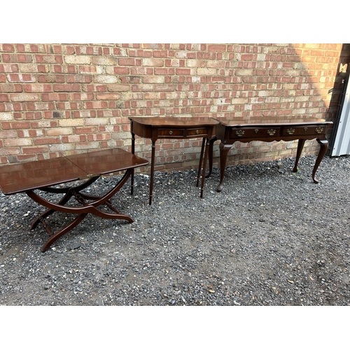 100q - Two reproduction mahogany hall tables together with a reproduction mahogany folding campaign table