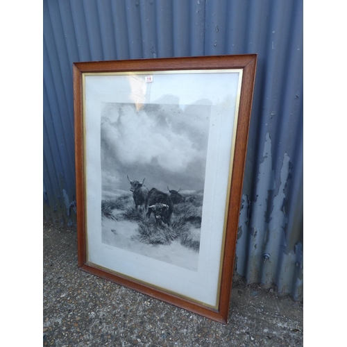 116 - A large oak framed picture of Bulls by Peter Graham 90x117