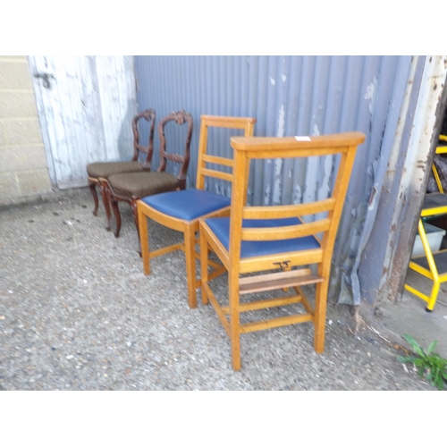 134 - Two victorian baloon back chairs and two vintage chapel chairs