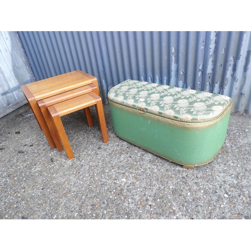 136 - Loom style box and a nest of three tables