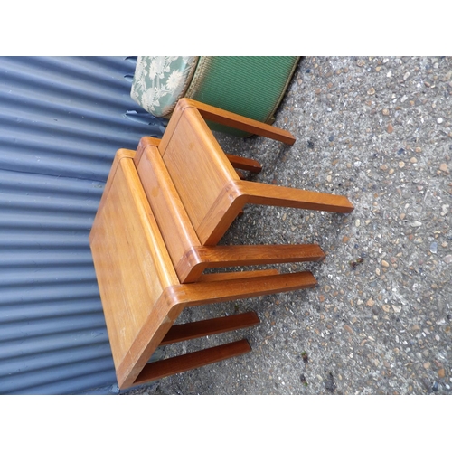 136 - Loom style box and a nest of three tables