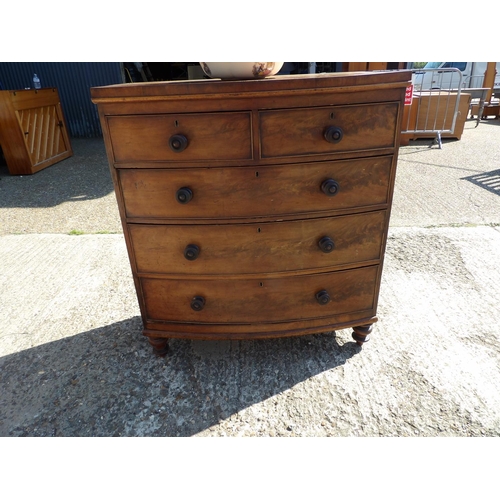 140 - A victorian mahogany bow font chest of drawers together with ceramic jug and bowl102x40x112