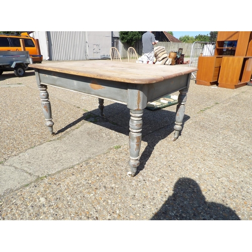 157 - A blue painted pine kitchen table