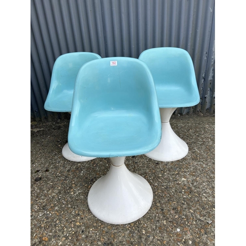 162 - A set of three blue and white plastic tub chairs