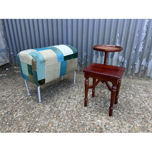 174 - Modern patchwork upholstered stool together with two occasional tables