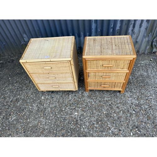 188 - A near pair of bamboo three drawer bedsides