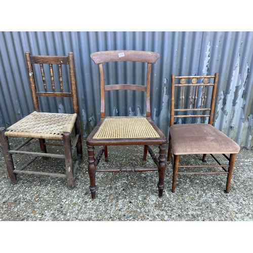 199 - Victorian chair with begere seat, arts and crafts chair and a rush seat chair