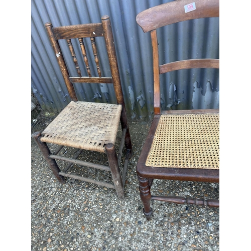 199 - Victorian chair with begere seat, arts and crafts chair and a rush seat chair