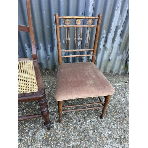 199 - Victorian chair with begere seat, arts and crafts chair and a rush seat chair