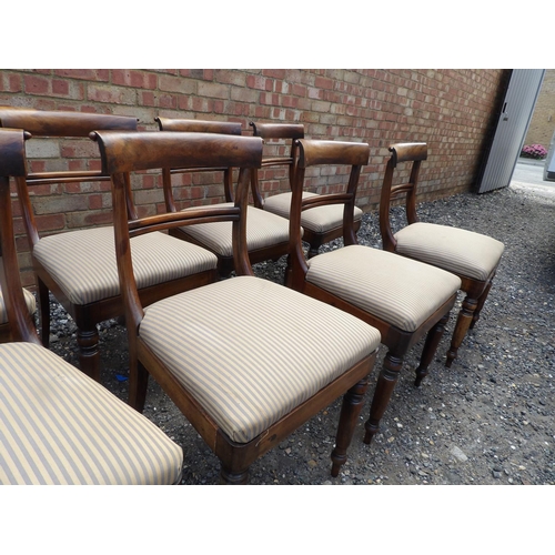 21 - A set of 8 Victorian mahogany bar back dining chairs with striped drop in seats