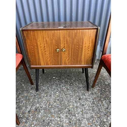 215 - Teak record cupboard and two g plan chairs