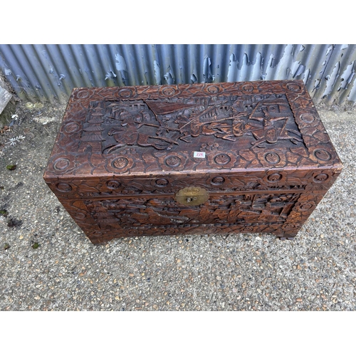 226 - A highly ornate carved camphor wood blanket box 97x60x50