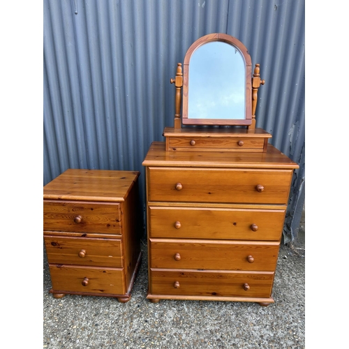 247 - A pine chest of four drawers together with bedside and swing mirror