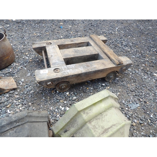 25 - Vintage hop trolley, hoppers, pan, weights and iron part