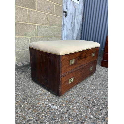 256 - A Victorian two drawer military style chest of two with upholstered cushion top 92x54x54