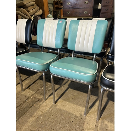 266 - A set of 8 vintage chrome and vinyl dining chairs (6 black & 2 blue) labelled BELL AIR