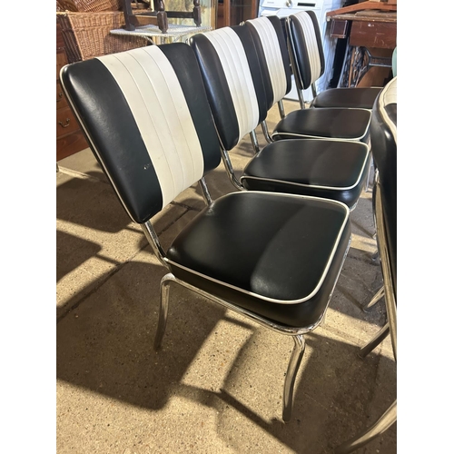 266 - A set of 8 vintage chrome and vinyl dining chairs (6 black & 2 blue) labelled BELL AIR